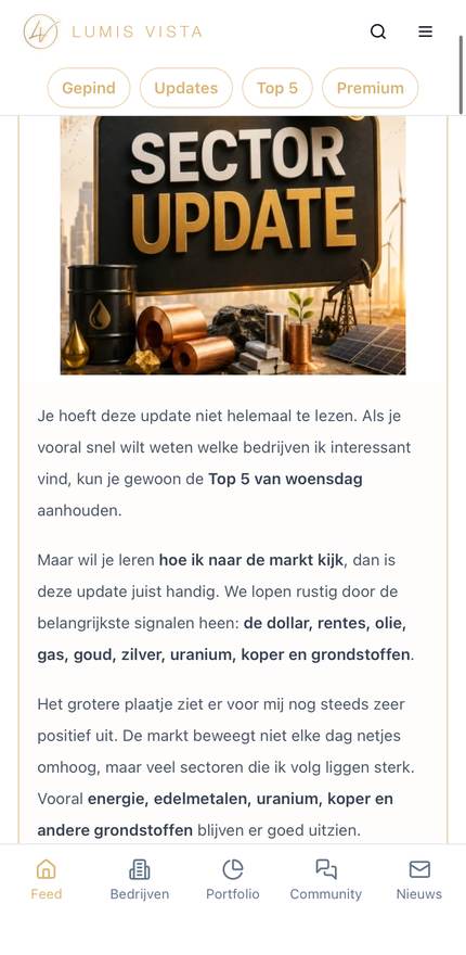 Een sectorupdate in de app